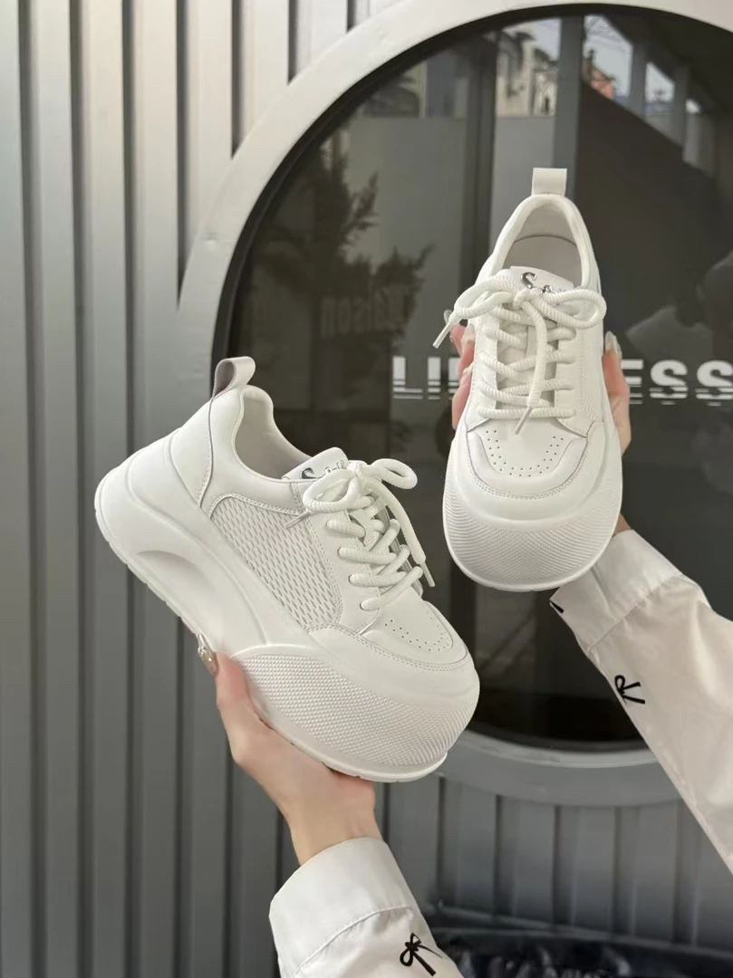 厚底松糕小白鞋女春夏新款系带网面轻便运动休闲鞋