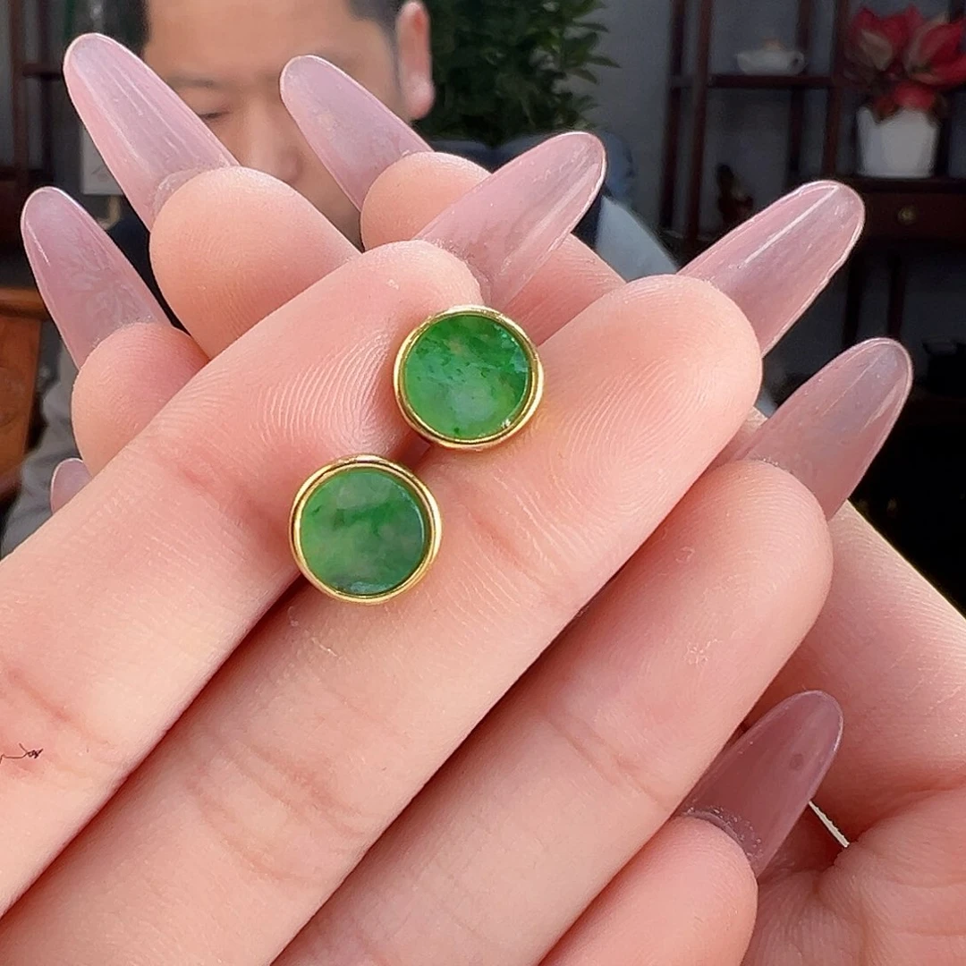 翡翠耳饰银S925镶嵌耳环微微瑕疵介意勿拍49