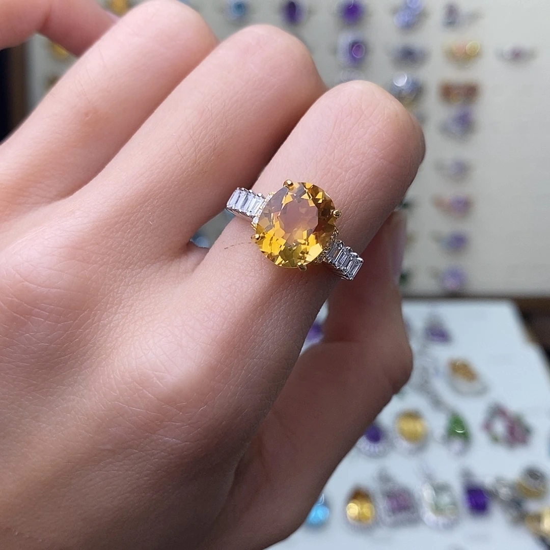 黄晶戒指银S925镶嵌（需要证书备注）