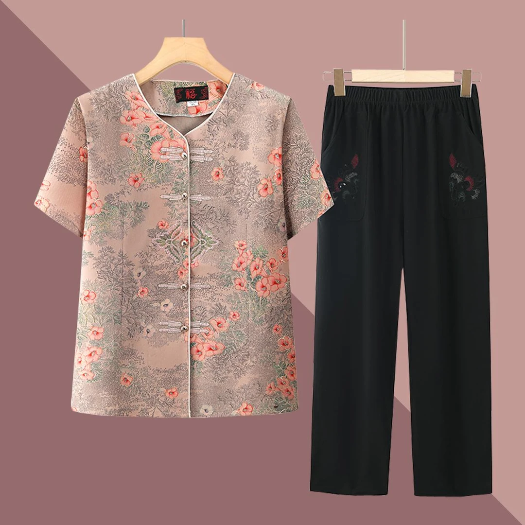俞兆林中老年女装妈妈夏装短袖套装2025新款老太太奶奶夏季老人衣