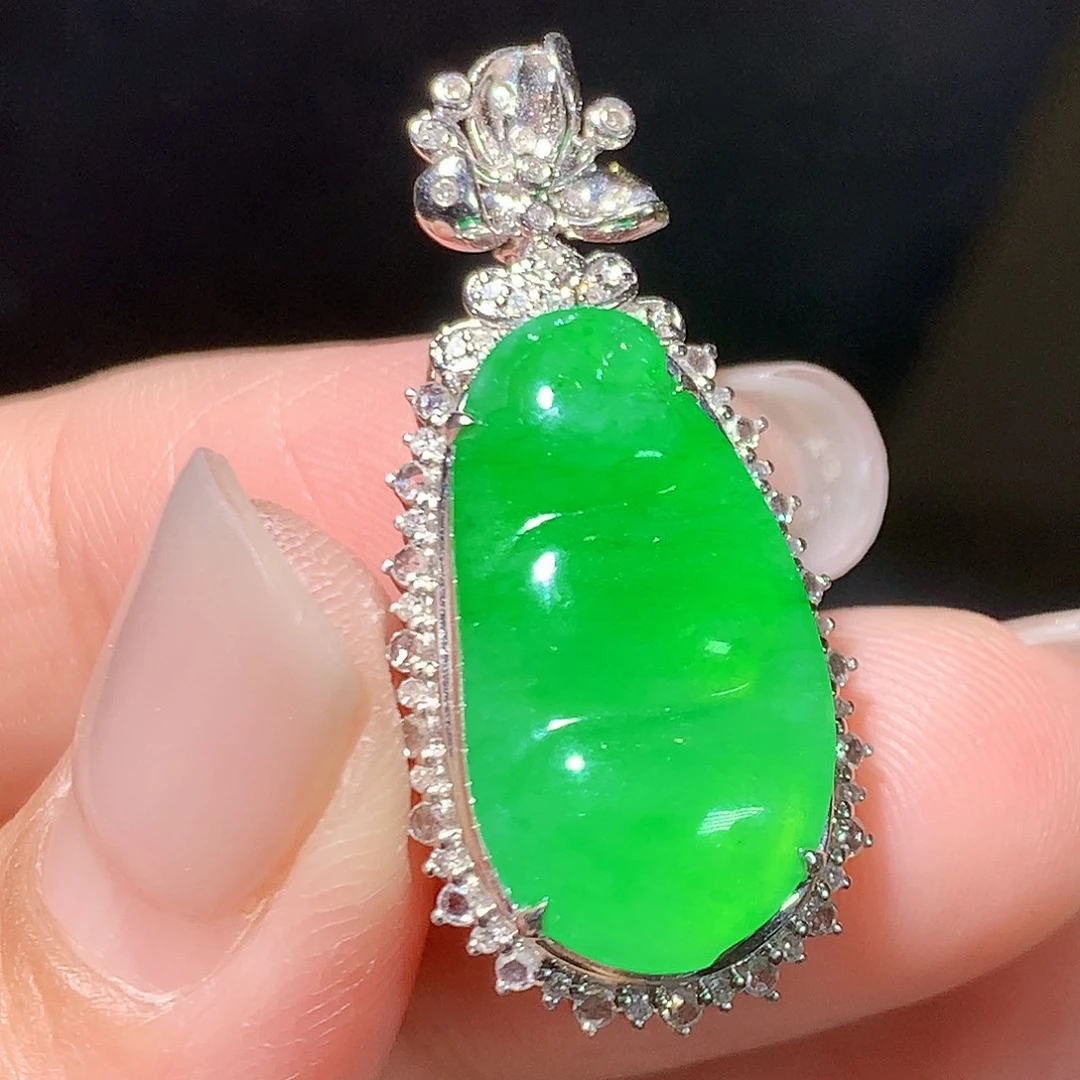 翡翠18K金镶嵌吊坠(不含链)