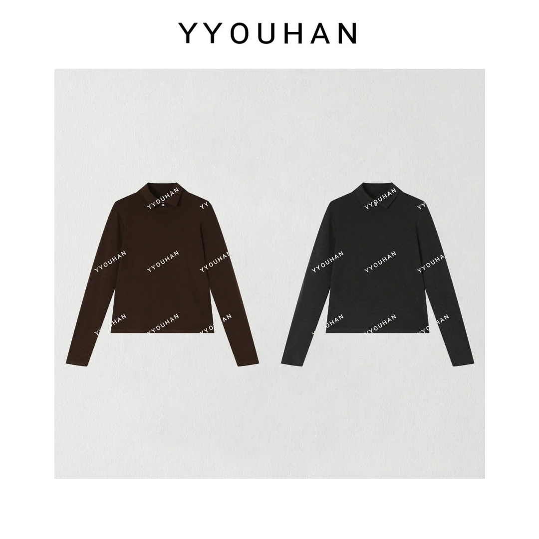 YYOUHAN 2025新款长袖时尚极简风POLO领打底上衣 2509C5633