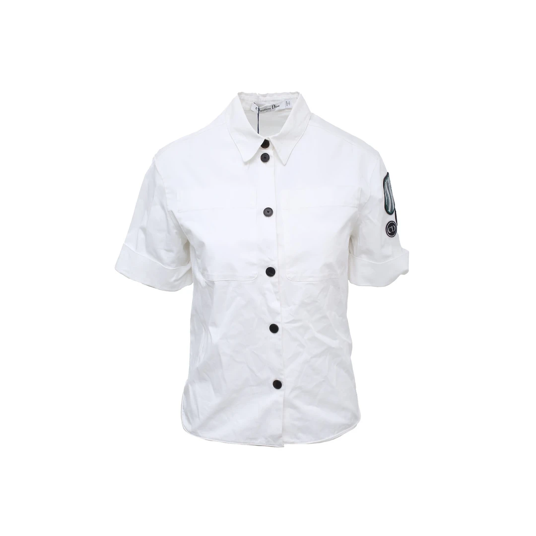 99新 DIOR/迪奥 汤/P215970144/白色徽章短袖衬衫 34码