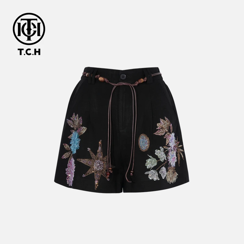 TCH私服烫钻工艺时尚休闲百搭气质舒适短裤女T75B21E5125轻奢tch