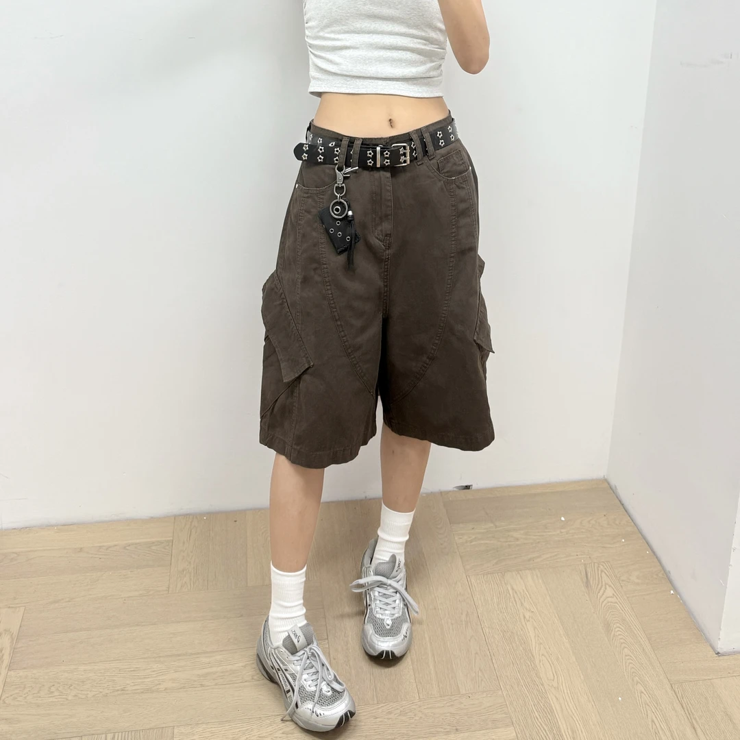 CTE多口袋宽松休闲运动裤纯色基础款梭织短裤男女同款