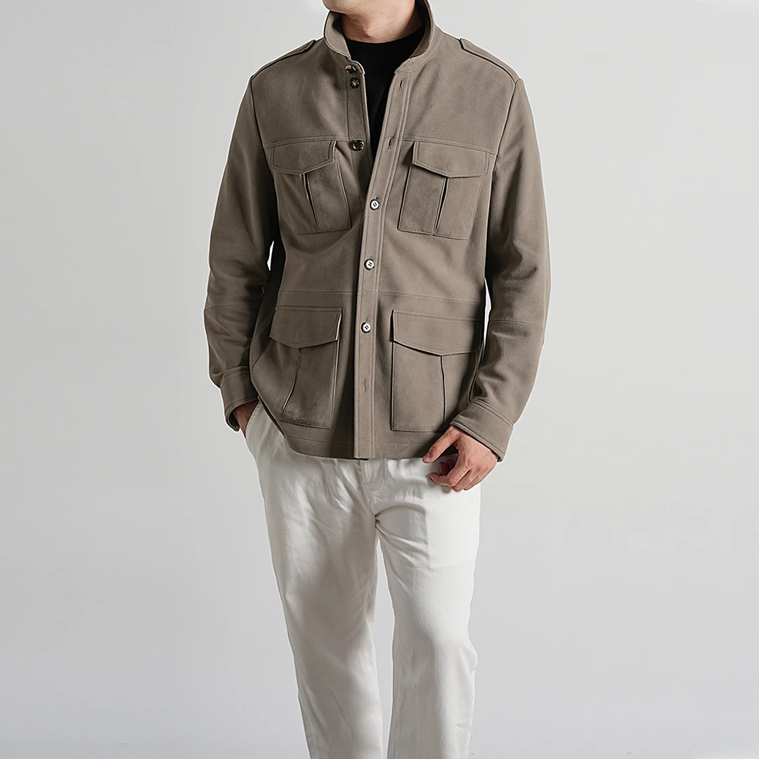 [玛龙宝]无里衬绵羊皮反绒猎装夹克25秋季新品真皮皮衣休闲男外套