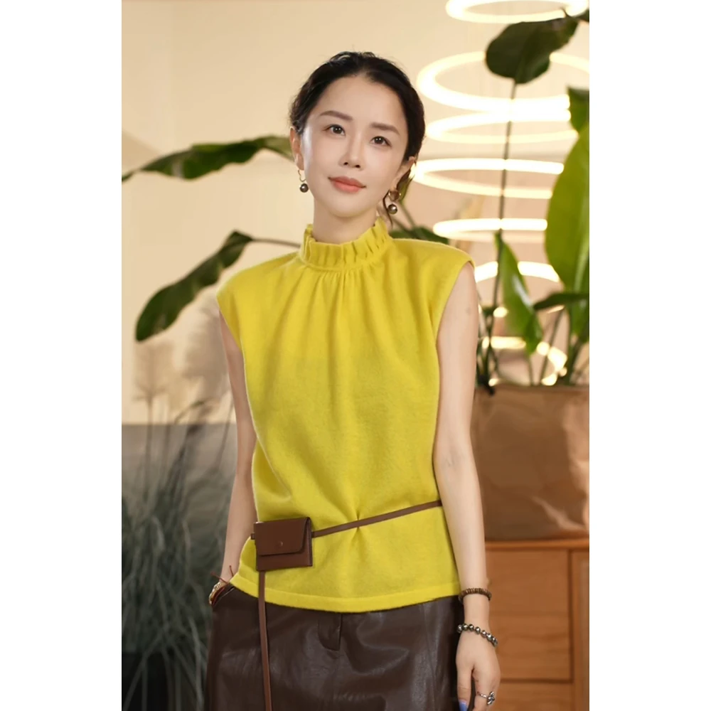 X【叭哒不惑】表演系 羊绒花边半高领针织背心女内搭无袖针织打底衫