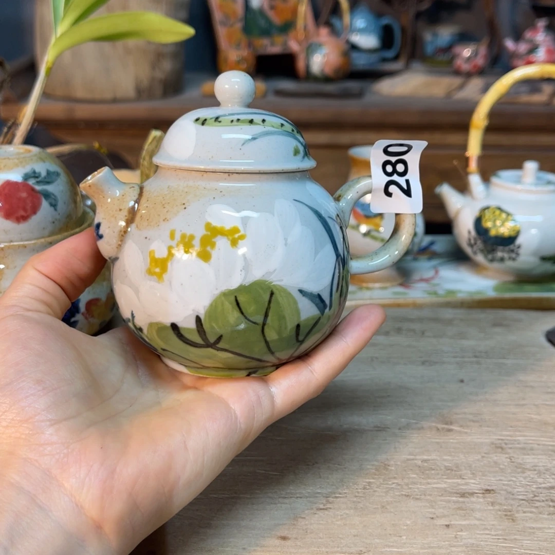 壶素浅陶瓷手工手绘