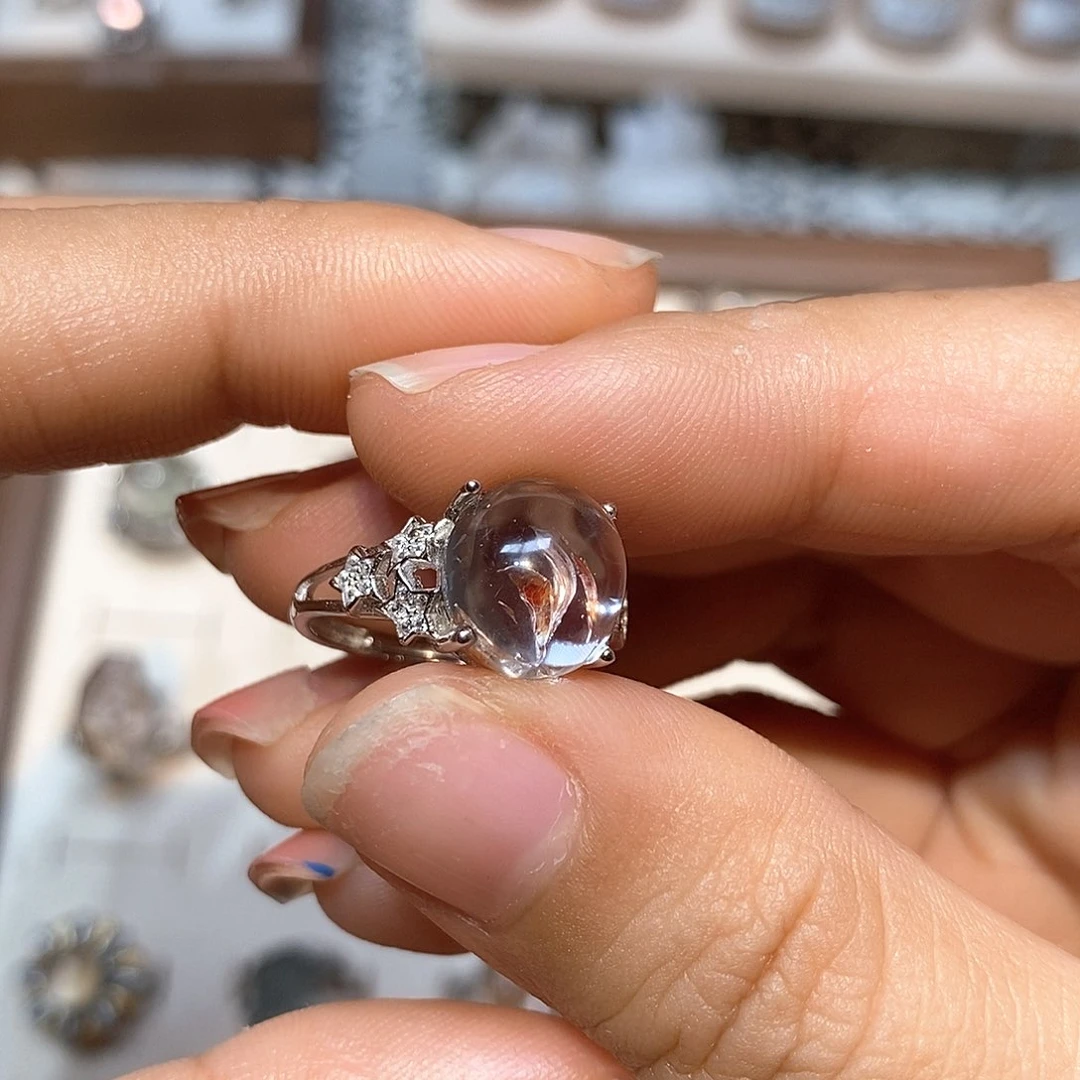 水晶戒指银S925镶嵌胶花