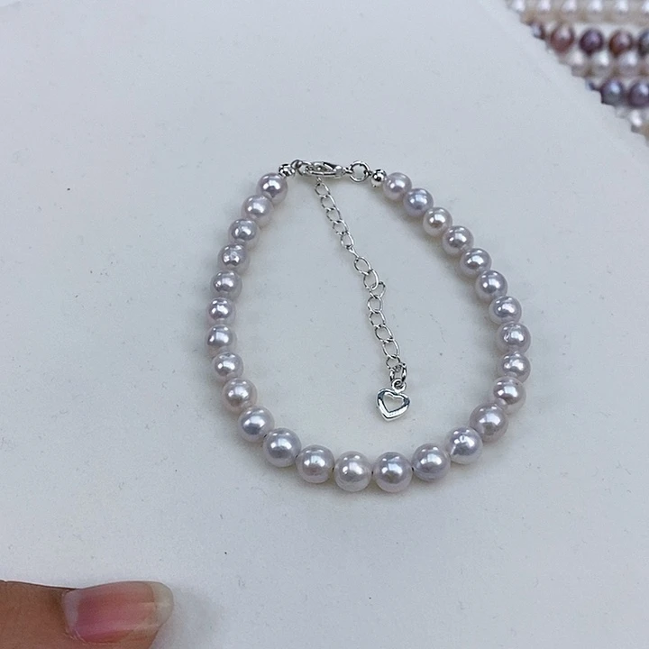 淡水珍珠颈饰合金6-6.5手链微瑕疵偏灰色