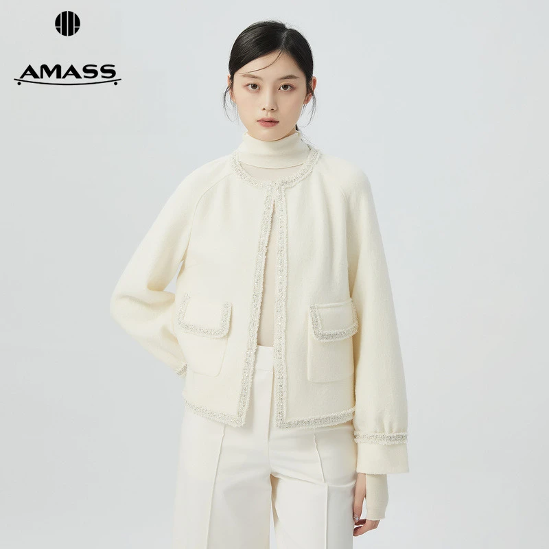 阿玛施AMASS新款百分百绵羊毛千金小香风气质外套女士5400312-2