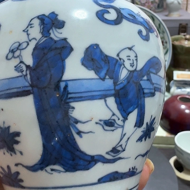 瓷片一个青花人物灌子
