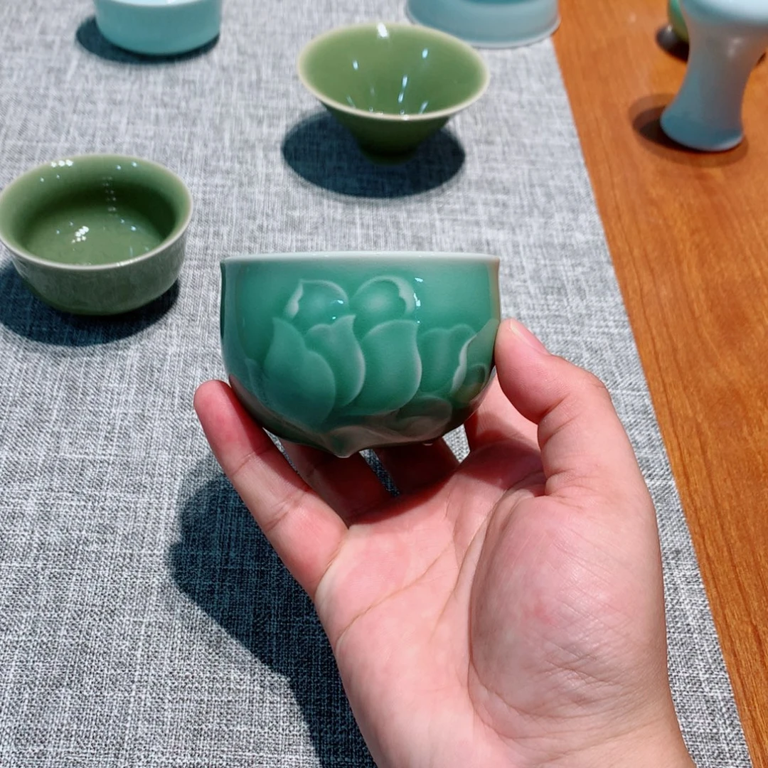 风***起龙泉青瓷茶具杯子