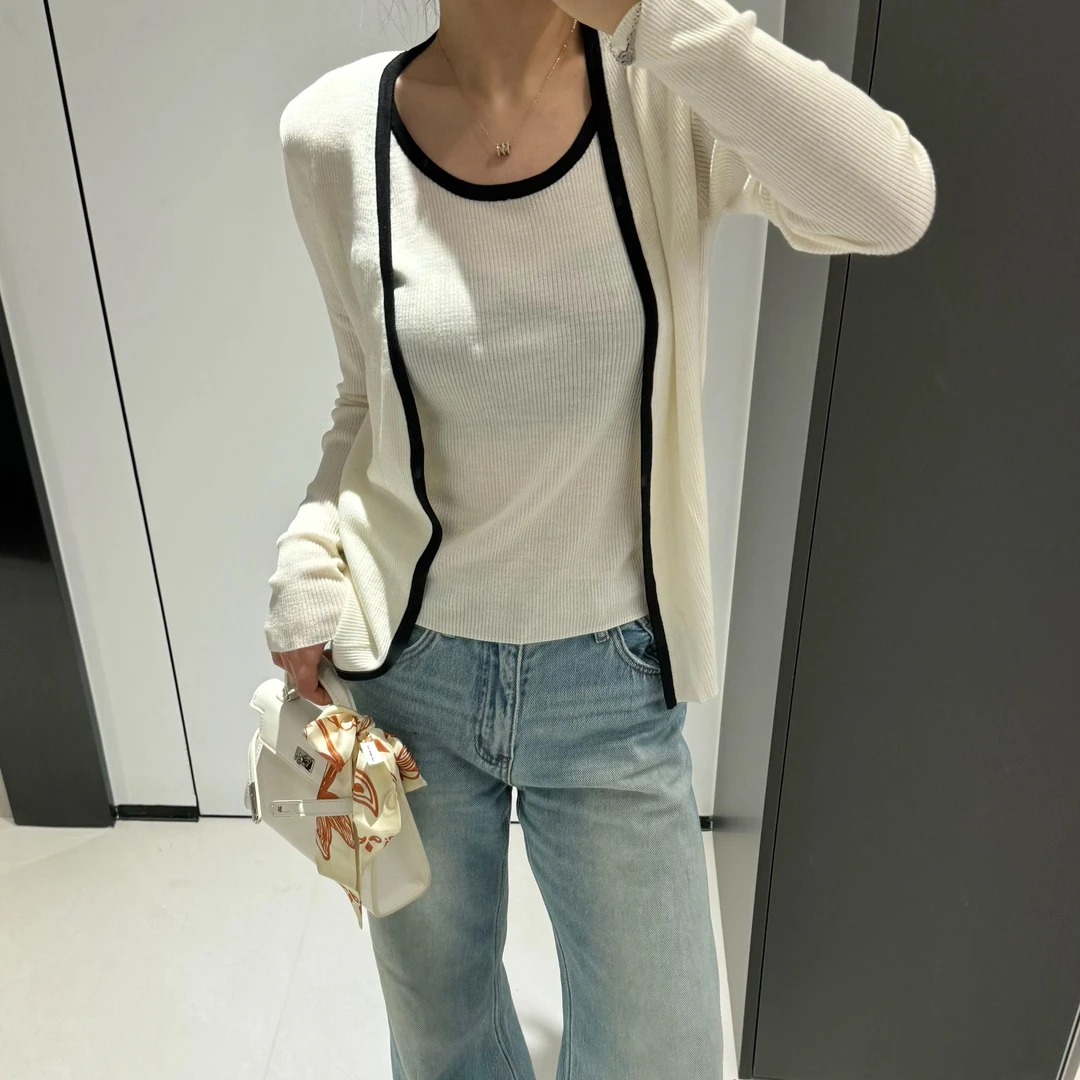 【糖堂】绢丝羊毛两件套开衫吊带背心开衫上衣女修身6702