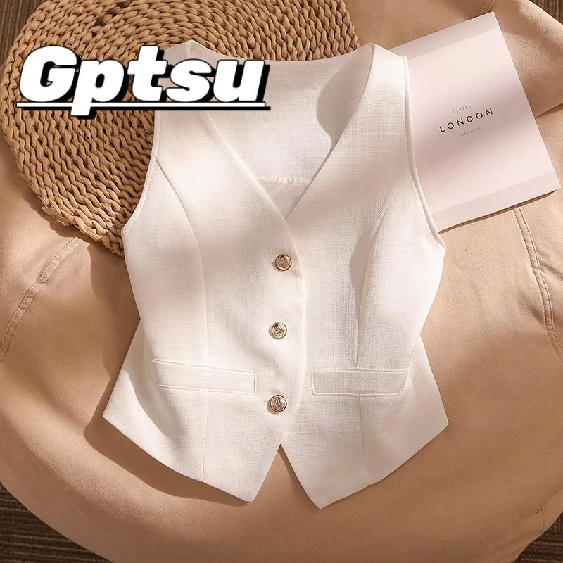 GPTSu小香风V领无袖西装马甲背心女2025款高级感气质女神别致上衣