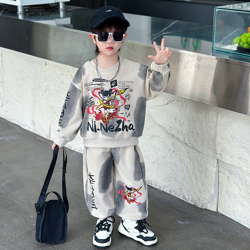 哪吒衣服男童春装套装2025新款宝宝痞帅时髦潮流儿童装卫衣春秋款