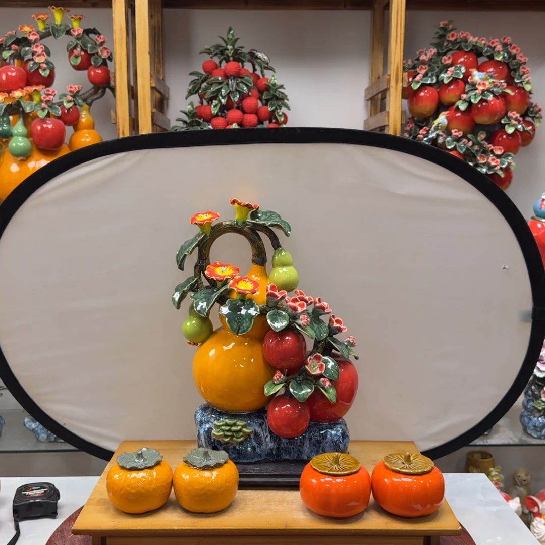 陶瓷福禄平安送柿子橘子底座高42