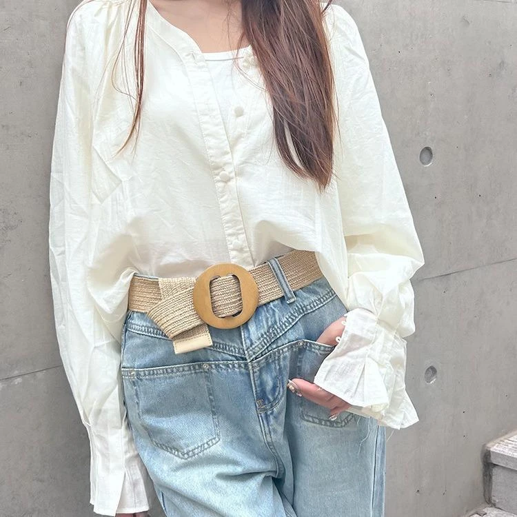 夏季波西米亚腰封松紧弹力pp草编织配牛仔裤装饰连衣裙女宽边腰带