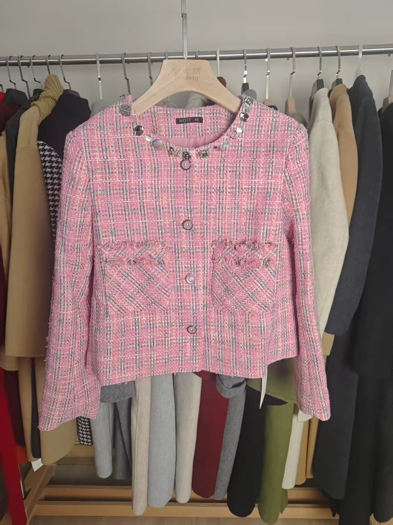 【百吉丽】经典时尚小香风短款复古外套时尚百搭粗花呢秋冬圆领