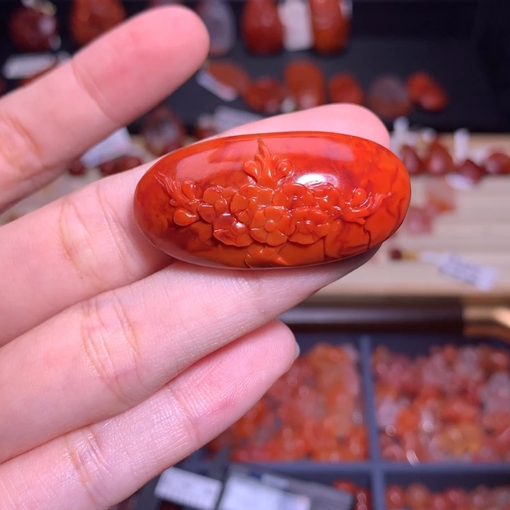 南红玛瑙未镶嵌珠宝半成品火焰手牌