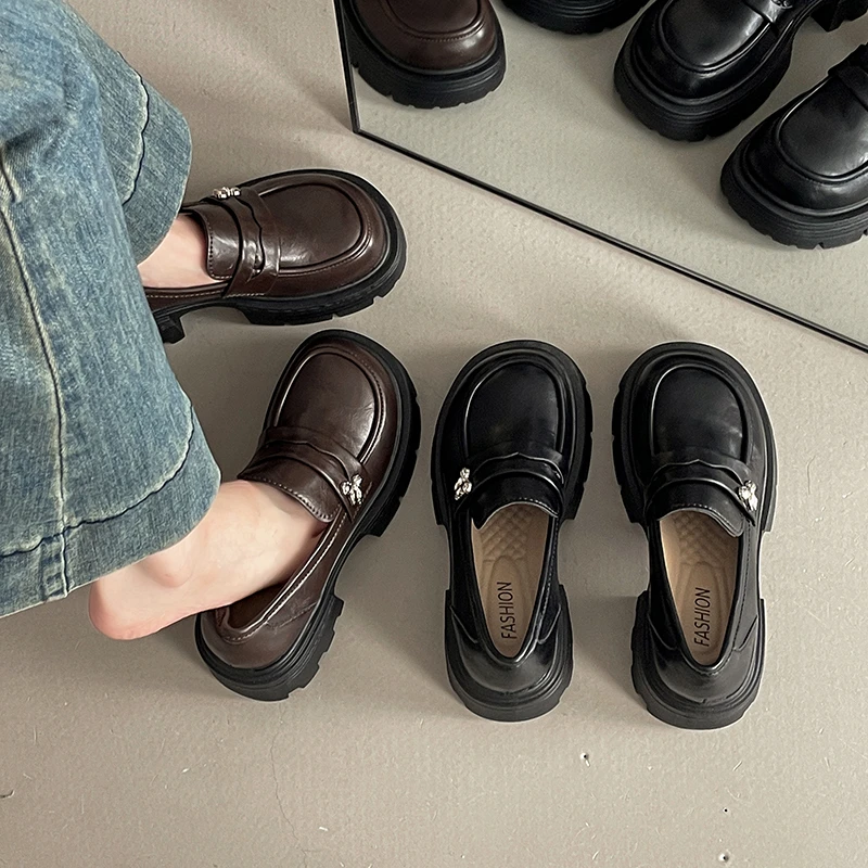 OJRZ百搭英伦风厚底增高小皮鞋女款2025新款爆款黑色玛丽珍单鞋