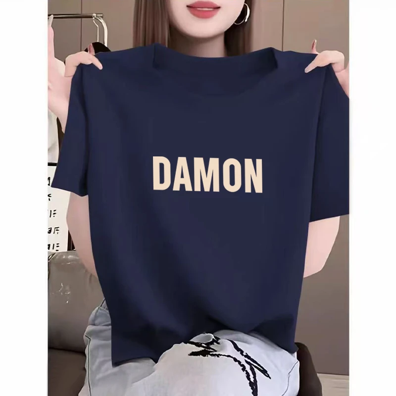 2025夏季新款藏蓝色设计感小众短袖t恤女宽松百搭减龄洋气上衣潮