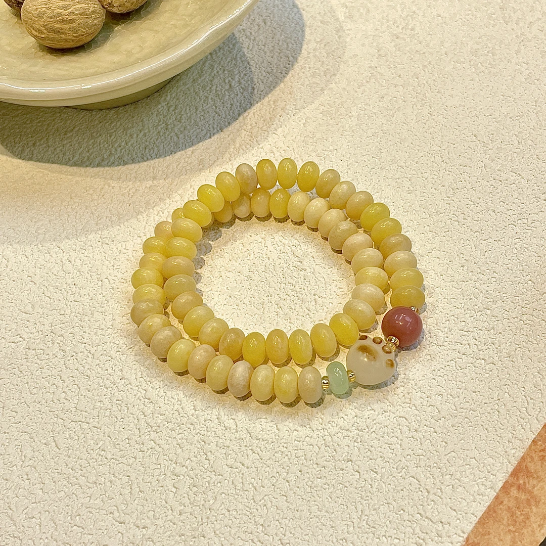 缅黄料飘花算盘珠北初菩提双圈9*6mm S-C170105