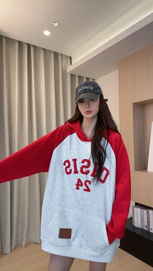 （娜娜)秋冬新款卫衣慵懒设计感宽松潮流街头绣花百搭休闲帽衫940