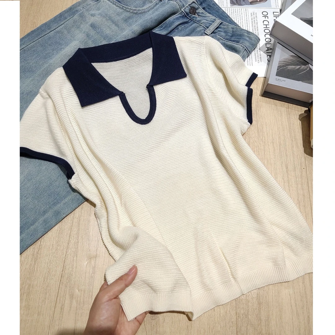 小清瓜女装严选百搭polo领上衣短袖显瘦时尚休闲夏季针织衫FH2512