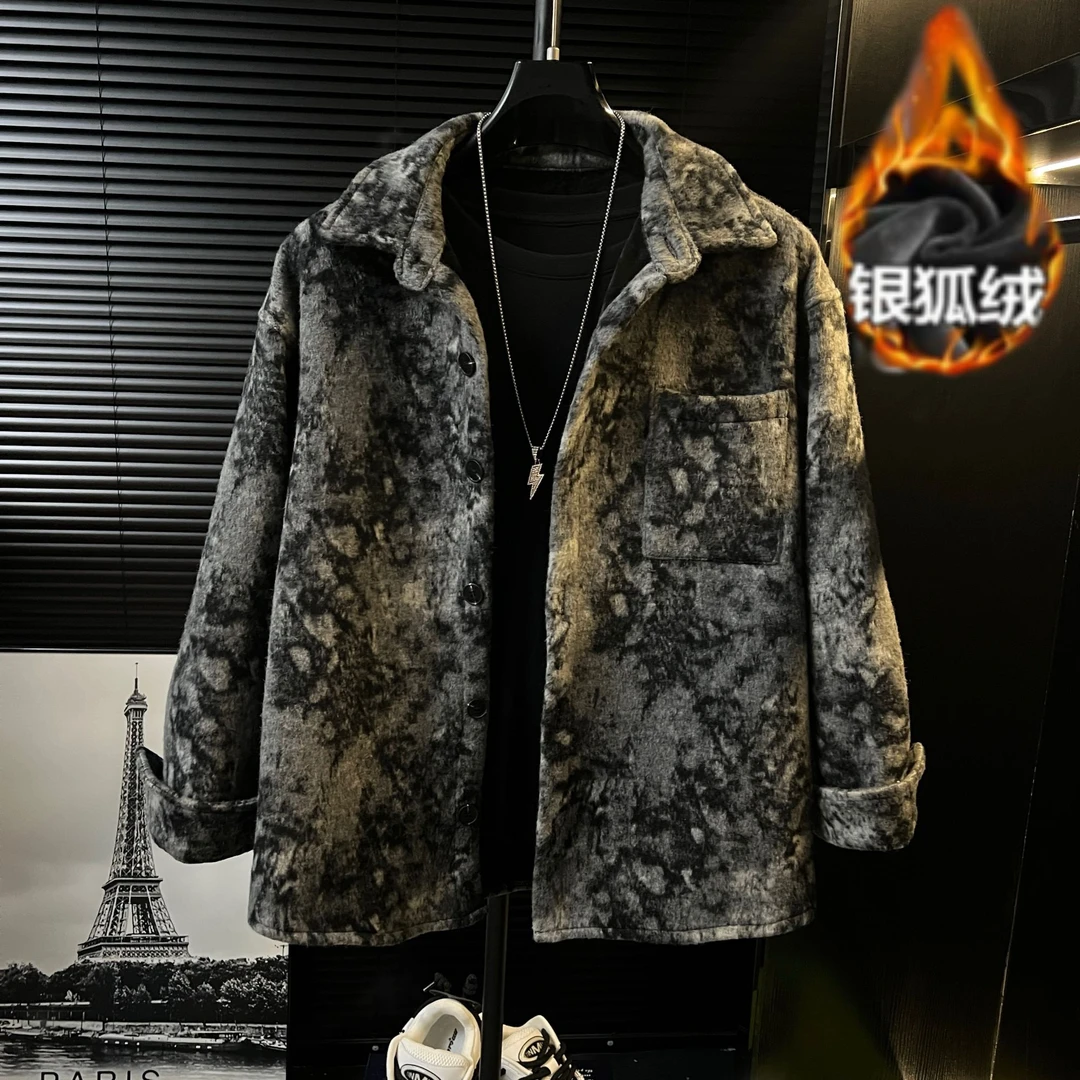 XZ-高级感雪花绒加厚夹克外套2025新款男士秋冬潮牌宽松翻领