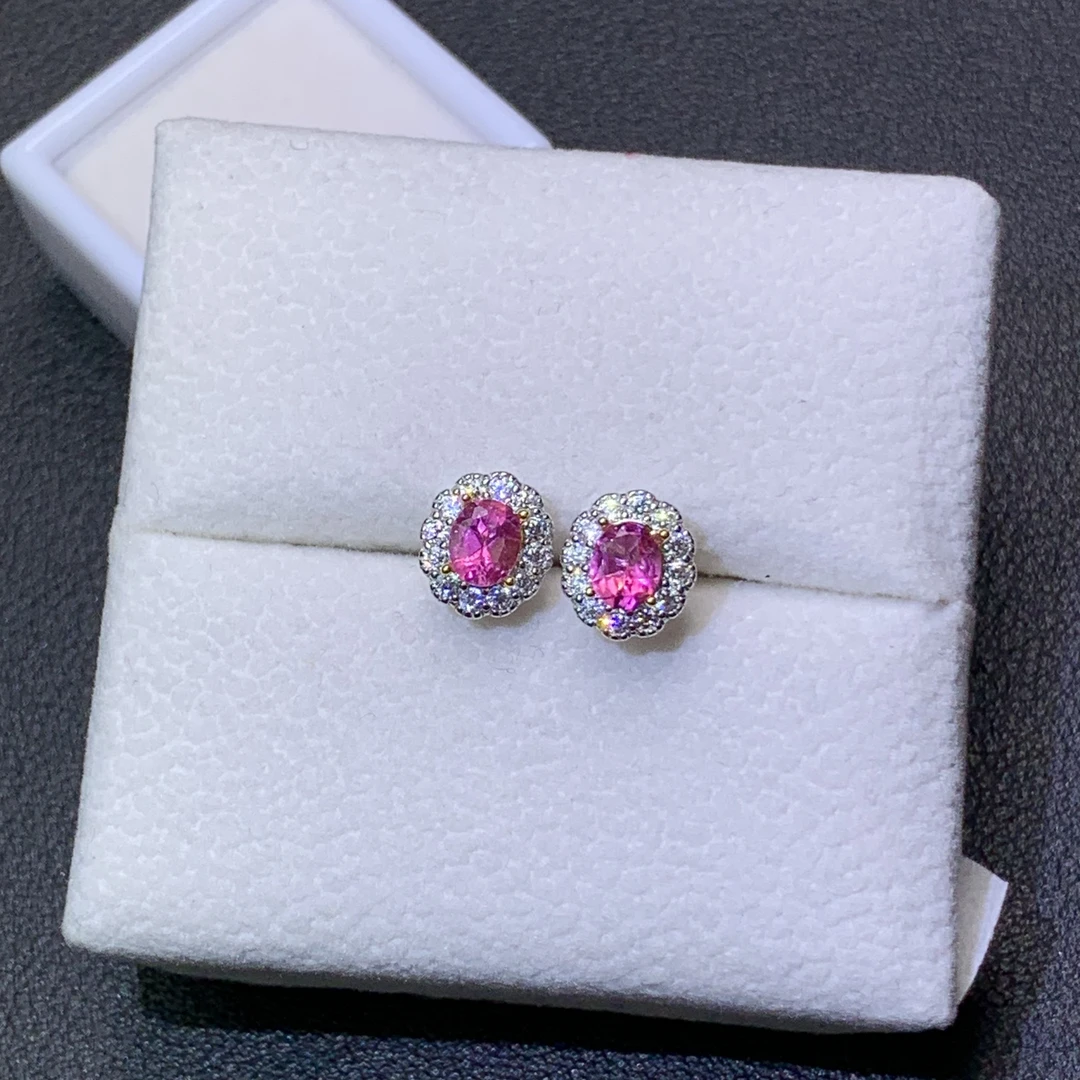 57090号S925银镶嵌碧玺耳饰，主石尺寸4*5mm