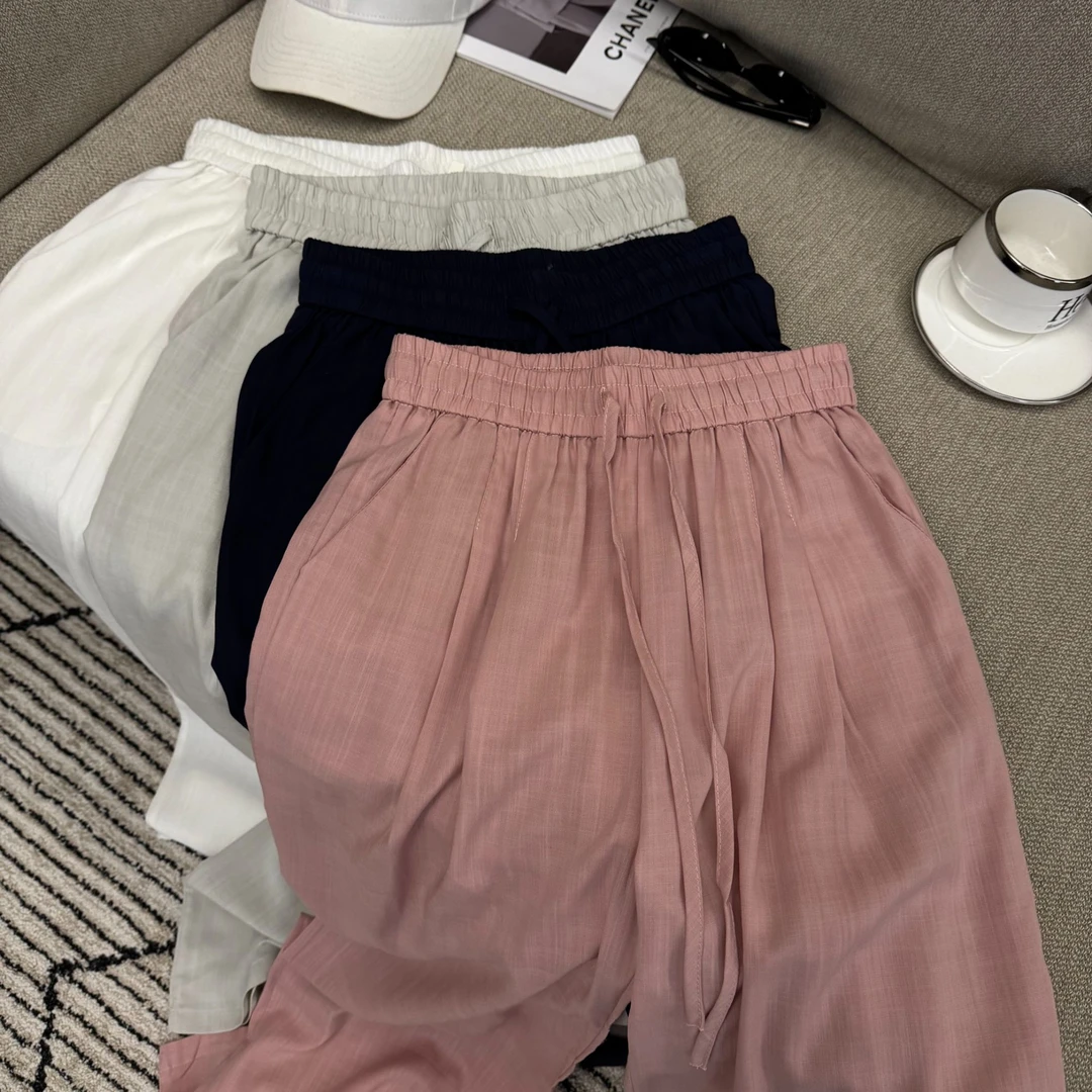 阔腿裤女夏季松紧高腰显瘦慵懒垂感薄款直筒休闲裤凉凉裤