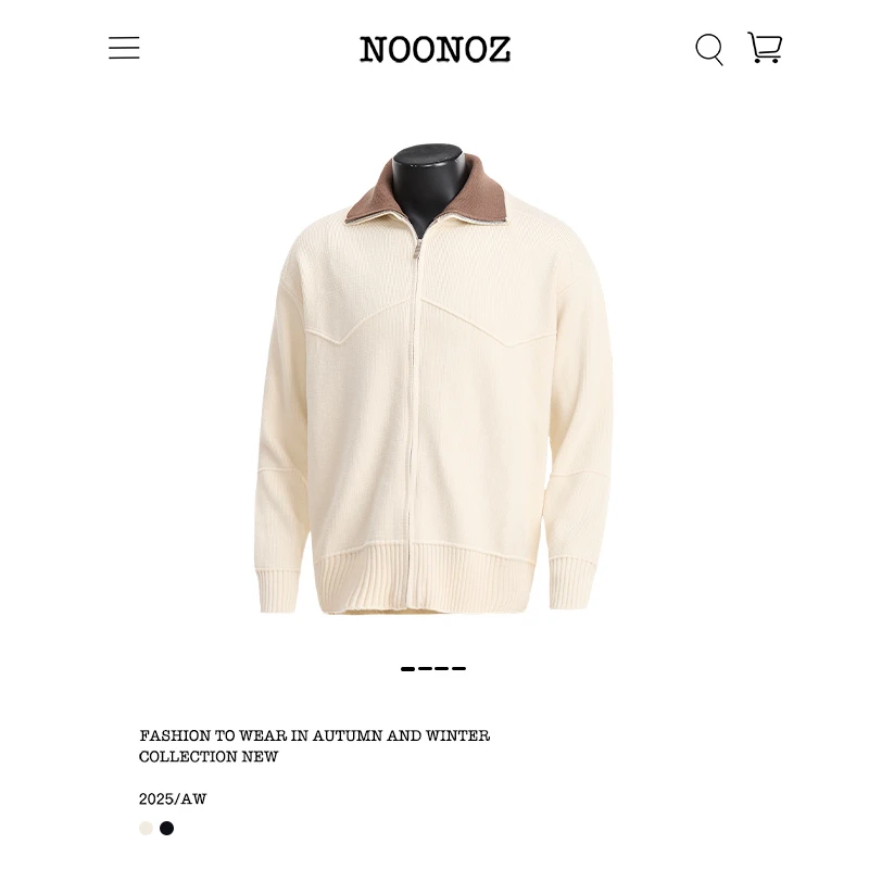 NOONOZ美式撞色双层立领开衫毛衣男中性风穿搭潮牌慵懒风针织外套