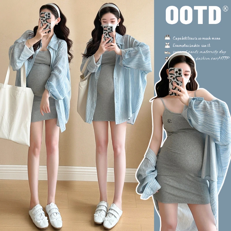 孕妇吊带裙时尚装2025夏季新款衬衣吊带裙上衣时尚连衣裙两件套