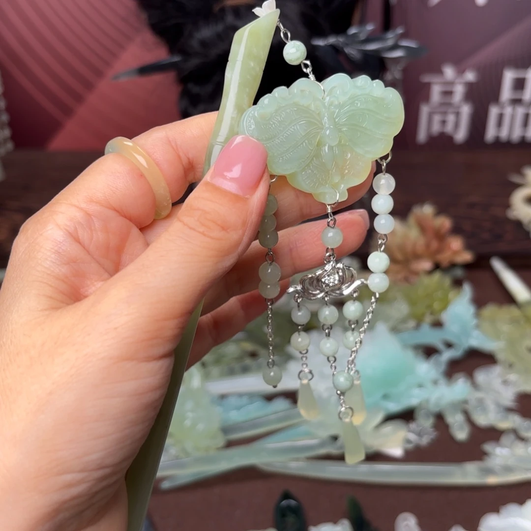 蛇纹石玉合金发饰