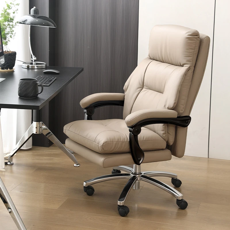 真皮电脑椅家用办公椅舒适久坐可躺座椅书房靠背书桌椅轻奢老板椅