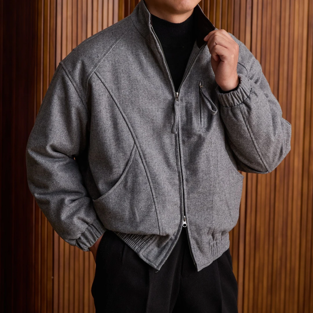 西格Xg【羊毛羽绒】冬款英伦绅士风肌理感立领白鸭绒羊毛呢羽绒5115