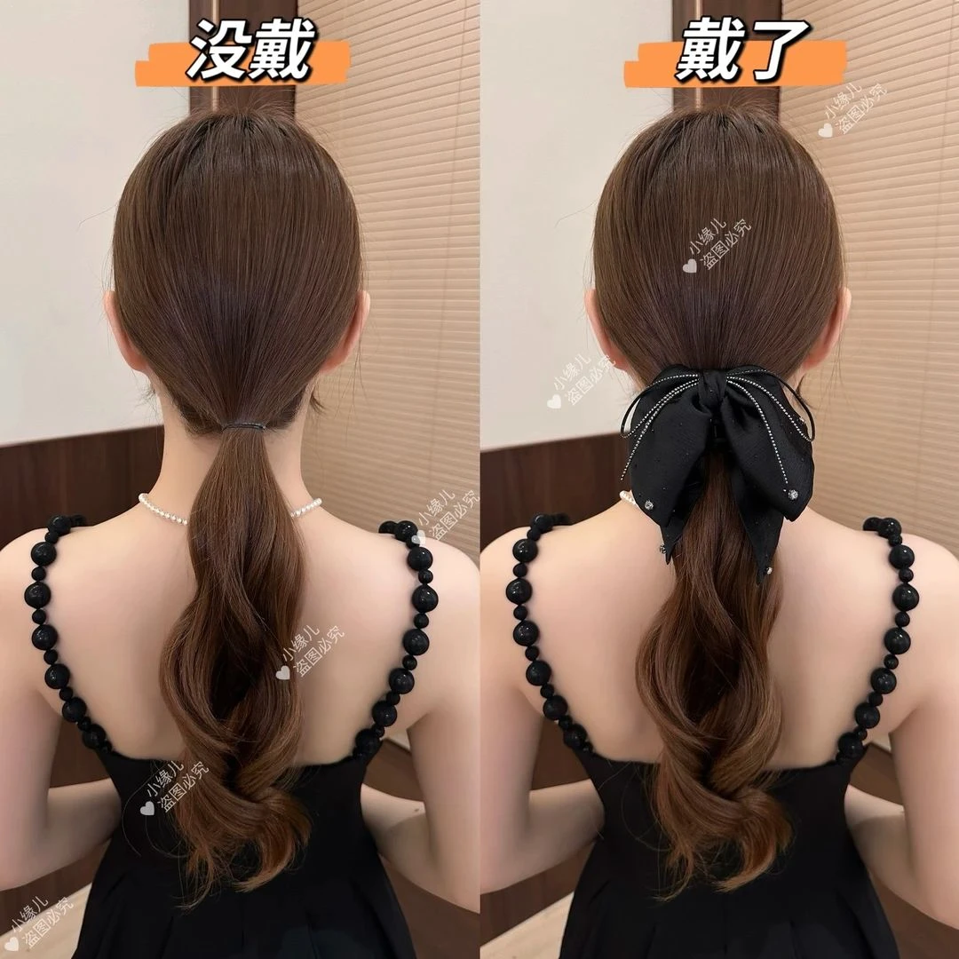 浮生若梦2025新款闪钻蝴蝶结飘带抓夹马尾夹显发量高级百搭
