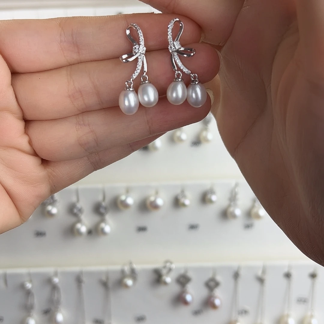ヾ***姐耳饰淡水珍珠银S925镶嵌