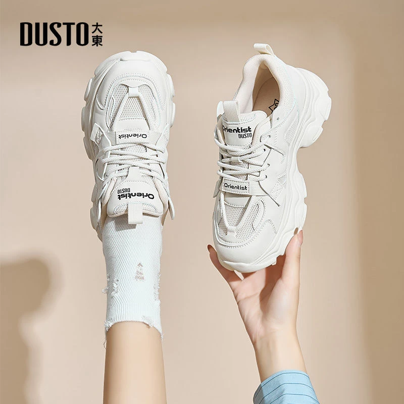大东女鞋2025新款学生厚底增高网面运动鞋时尚百搭轻便鞋子0376A