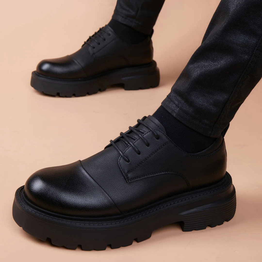 卡汐沐『精选』力荐！男鞋新款真皮大头低帮系带厚底百搭休闲皮鞋潮