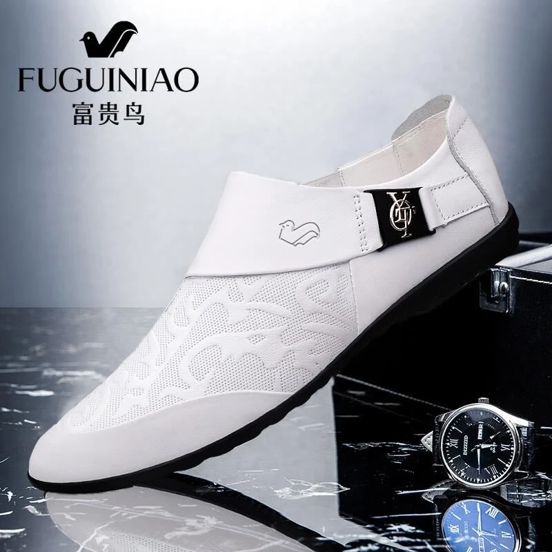 富贵鸟皮鞋男2025新款软底百搭鞋子爆款夏季透气男士一脚蹬豆豆鞋