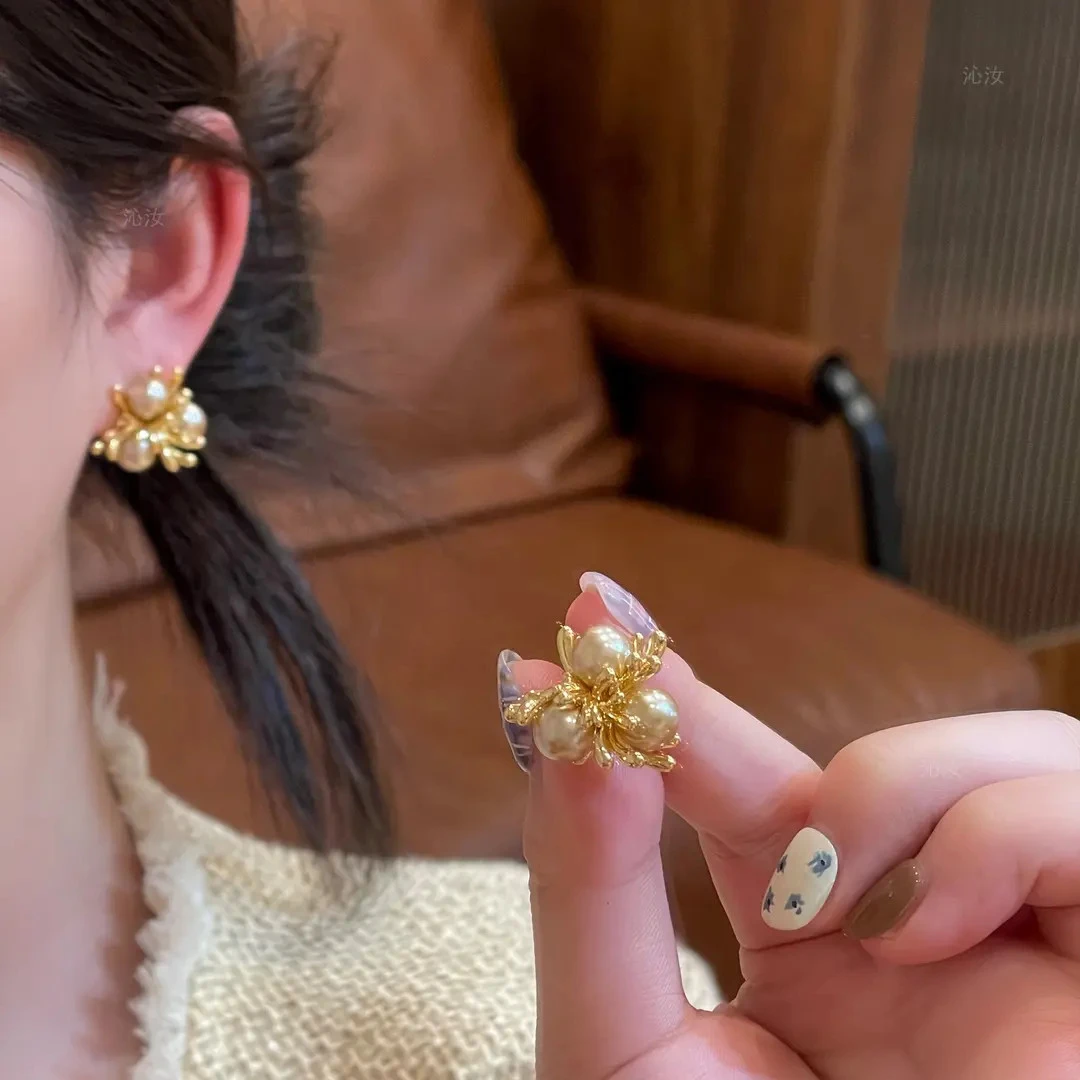 铜合金耳饰 金色烟花珠珠耳钉百搭时尚高级气质