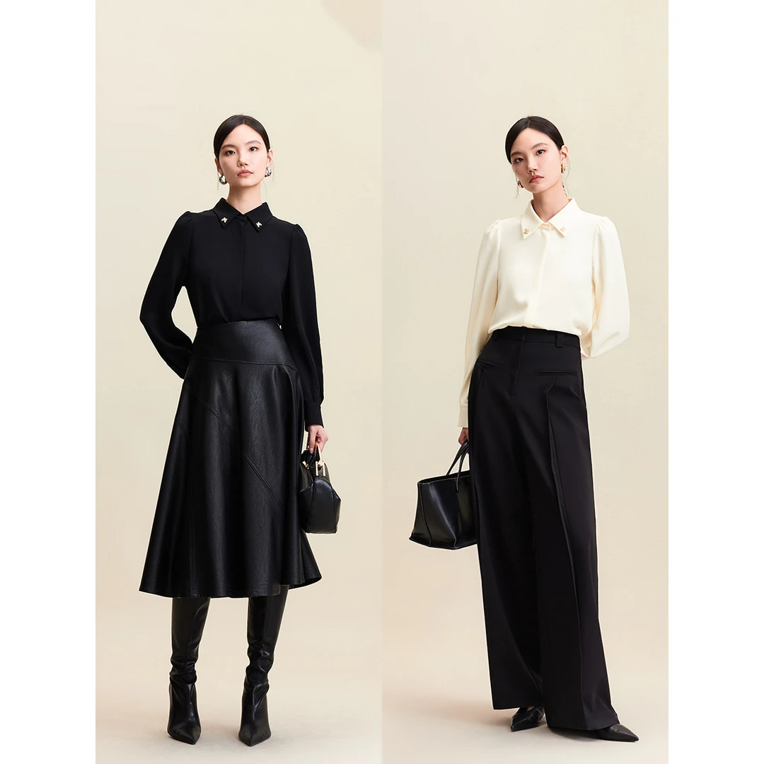 Vero Moda衬衫女【闪蝶华尔兹】蝴蝶结翻领纯色单排扣上衣325405003