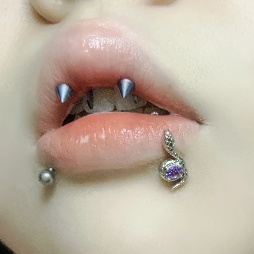 钛钢耳饰 钛钢耳饰 灵蛇系列唇钉耳骨钉镶钻锆石钛钢穿刺饰品