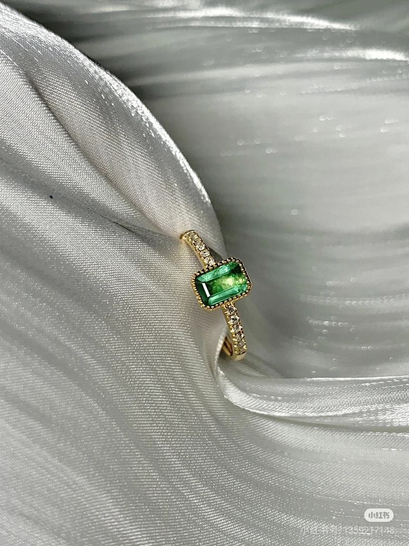 黄金足金999 精致绿小方糖黄金戒指简约大气送礼好物推荐