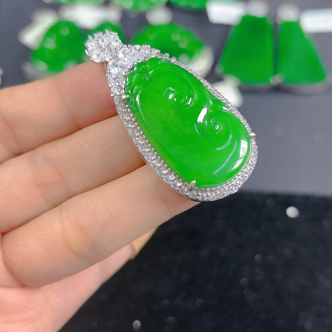 翡翠银S925镶嵌吊坠(不含链)