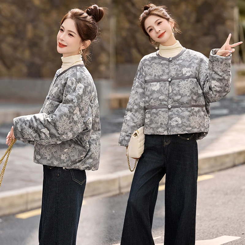 保暖长袖单排扣短款白鸭绒羽绒服外套2025秋冬女时尚上衣冬季洋气