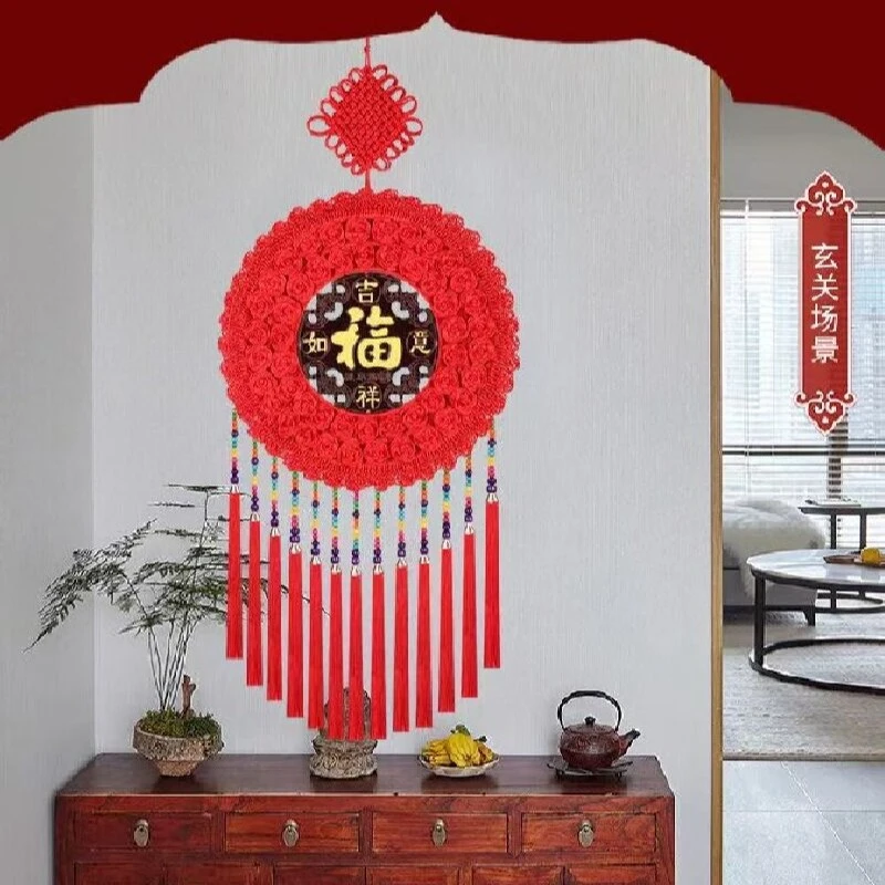 2025年新款乔迁装饰中国结客厅玄关背景墙布置喜庆挂件桃木中国结