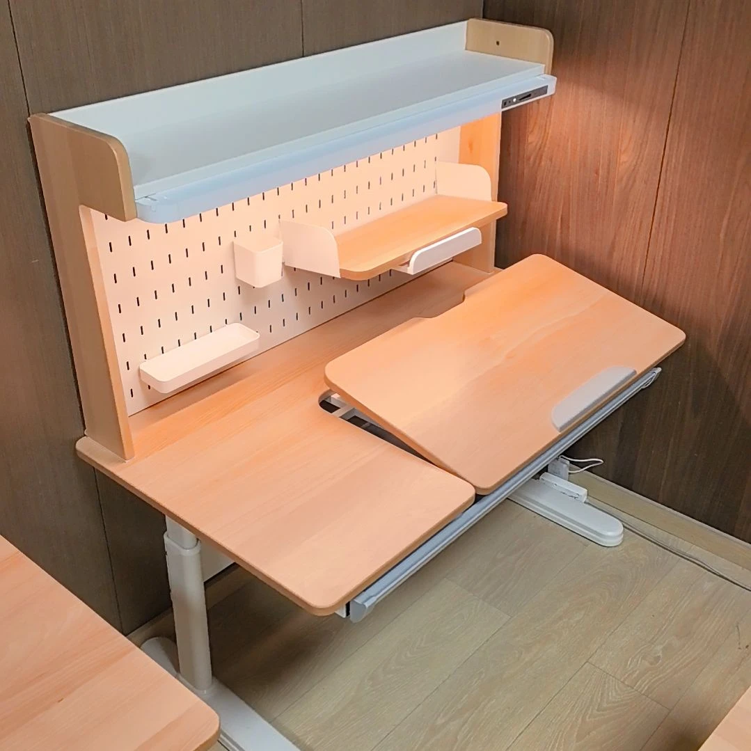 陶瓷木欧课纯实木榉木原木儿童升降学习桌